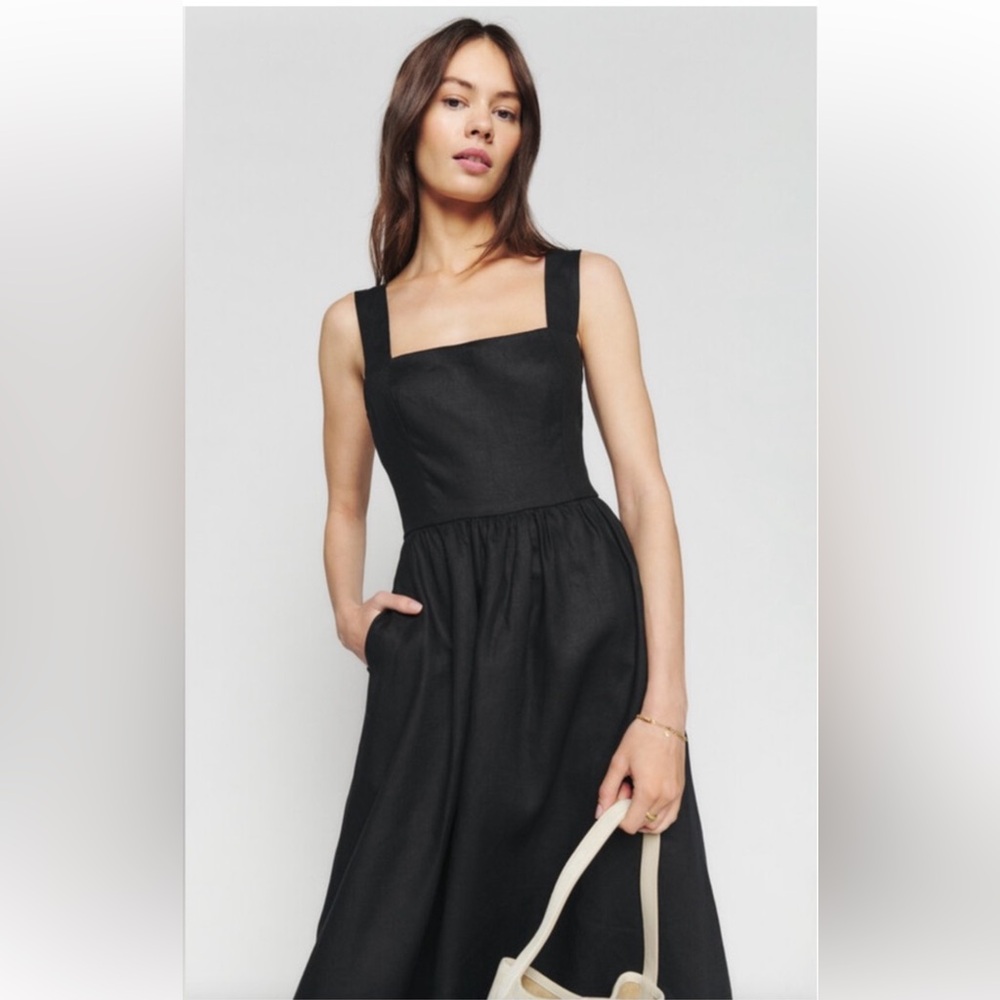 NWOT Reformation Frieda Black Linen Dress Size 12